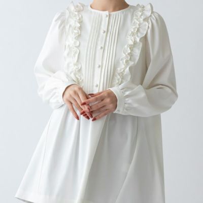 SONO Ｃ混スモック刺繍フレアシャツ ホワイトイエナ - シャツ/ブラウス