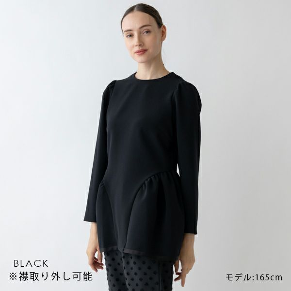 SONO NAVY Dot Jacquard ラウンディッシュフレアチュニック