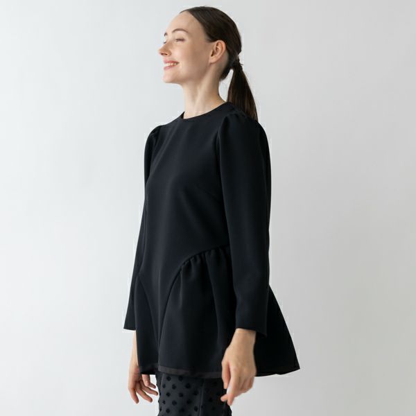 SONO NAVY Dot Jacquard ラウンディッシュフレアチュニック セール】【SONO NAVY】－Dot Jacquard－ラウンディッシュフレア