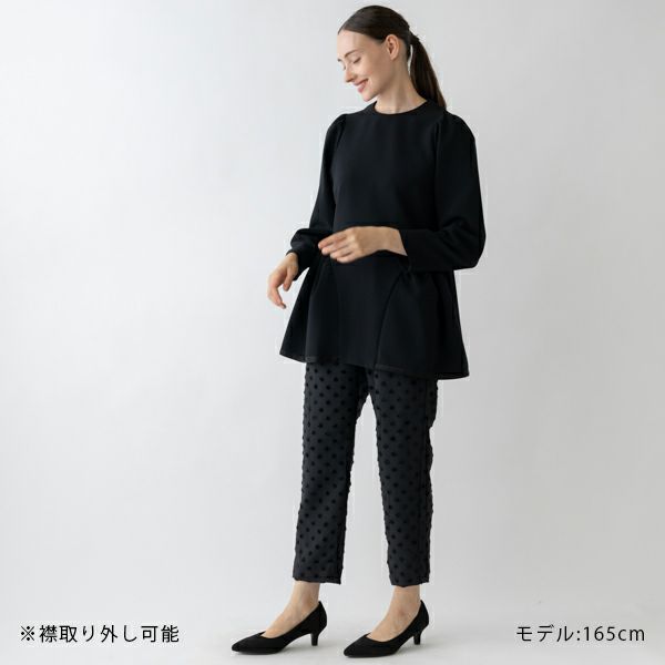 SONO NAVY Dot Jacquard ラウンディッシュフレアチュニック