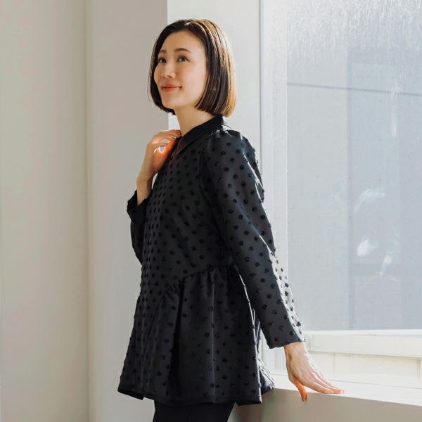 SONO NAVY Dot Jacquard ラウンディッシュフレアチュニック MORE SALE】【返品不可】【SONO NAVY】-Dot JACQARD-ﾗｳﾝﾃﾞｨｯｼｭ