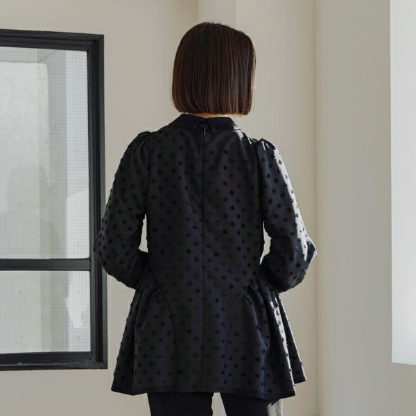 SONO NAVY Dot Jacquard ラウンディッシュフレアチュニック MORE SALE】【返品不可】【SONO NAVY】-Dot JACQARD-ﾗｳﾝﾃﾞｨｯｼｭ