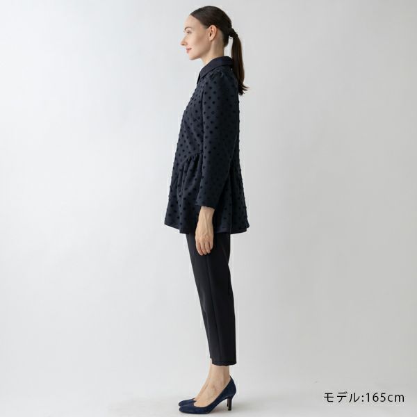 SONO NAVY Dot Jacquard ラウンディッシュフレアチュニック MORE SALE】【返品不可】【SONO NAVY】-Dot JACQARD-ﾗｳﾝﾃﾞｨｯｼｭ