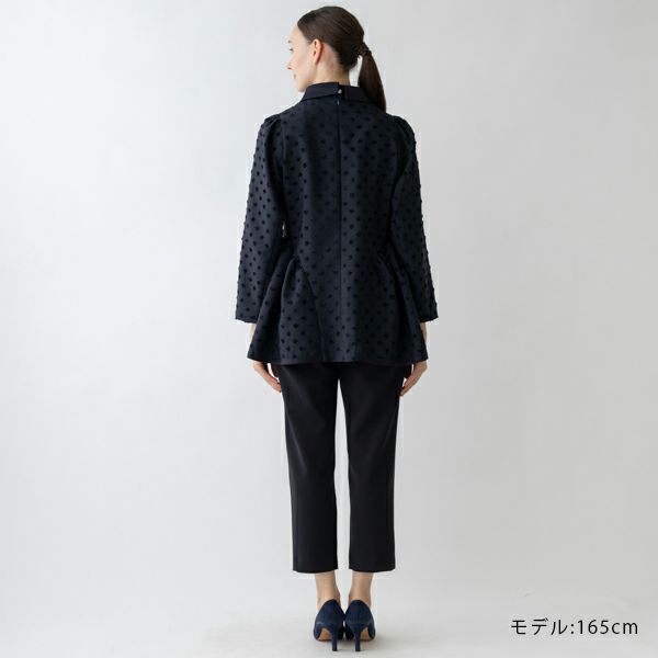 SONO NAVY Dot Jacquard ラウンディッシュフレアチュニック MORE SALE】【返品不可】【SONO NAVY】-Dot JACQARD-ﾗｳﾝﾃﾞｨｯｼｭ