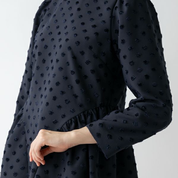 SONO NAVY Dot Jacquard ラウンディッシュフレアチュニック MORE SALE】【返品不可】【SONO NAVY】-Dot JACQARD-ﾗｳﾝﾃﾞｨｯｼｭ