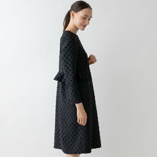 【SONO/ソーノ】フリルタックワンピース　ネイビー MORE SALE】【返品不可】【SONO NAVY】-Dot JACQUARD-ﾗｯﾌﾙﾌﾘﾙ