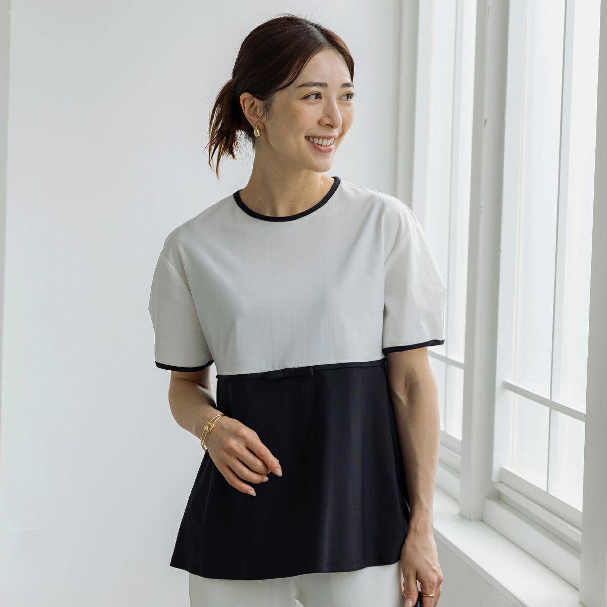 MARS見せブラ激レアピンクリボン付き夏物セール4/30迄 MA*RS】リボン付きハシゴレースブラウス - WHT/ピンク size-F
