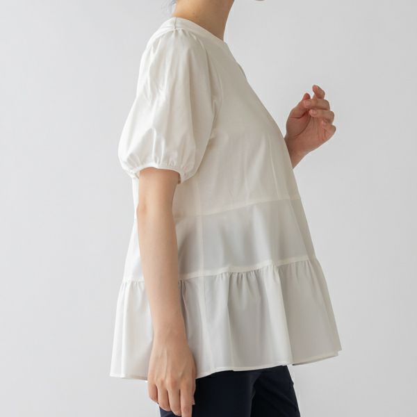 SONO ペプラムフレアハイブリットプルオーバー ミント　ブラウス SONO/ソーノ】ﾍﾟﾌﾟﾗﾑﾌﾚｱﾊｲﾌﾞﾘｯﾄﾌﾟﾙｵｰﾊﾞｰ（Tシャツ/カットソー