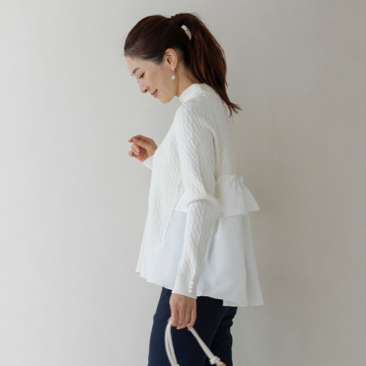 SALE】【返品不可】【SONO】バックフリルハイブリッドニットプル