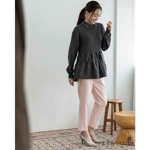 【sono】ティアード ペプラム 3D ニット プルオーバー パール グレー 返品不可】【SONO】ﾃｨｱｰﾄﾞﾍﾟﾌﾟﾗﾑ3Dﾆｯﾄﾌﾟﾙｵｰﾊﾞｰ【20241101