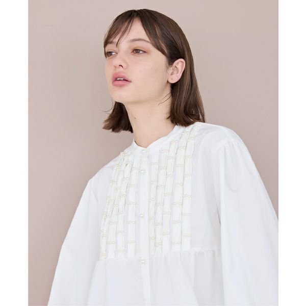 MAISON SONO】ビジューパールティアードフレアブラウス