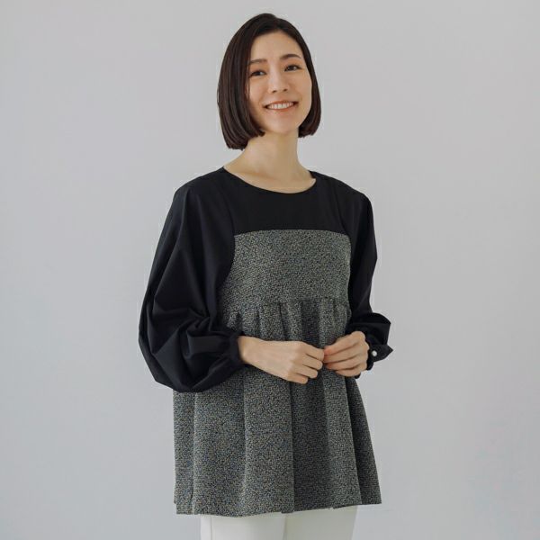 sono ツイーディーハイブリッドチュニックブラウス ブラック S MORE SALE】【返品不可】【SONO】ツイーディハイブリッド