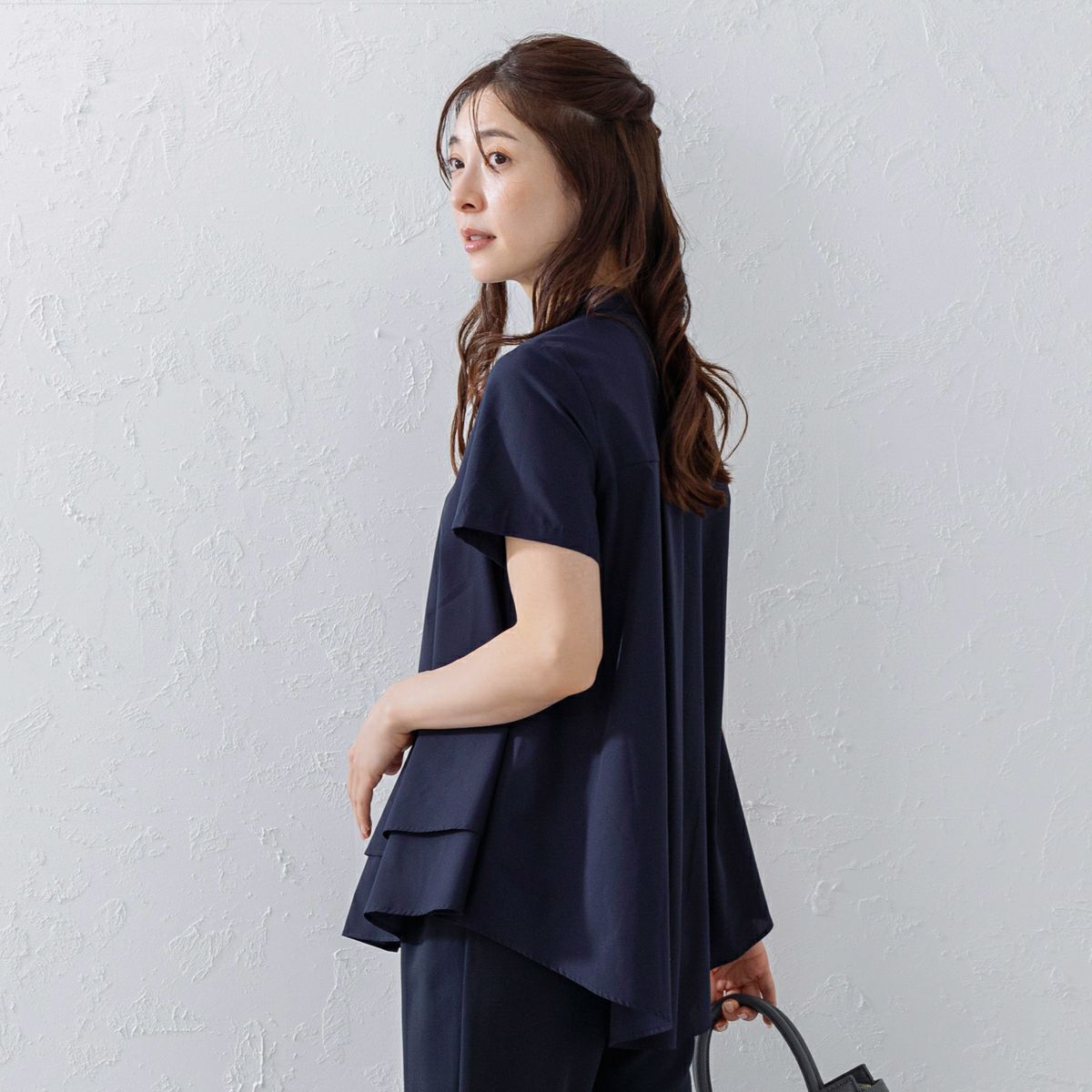 SONO NAVY】ミニスカーフカラーサップルフレアブラウス