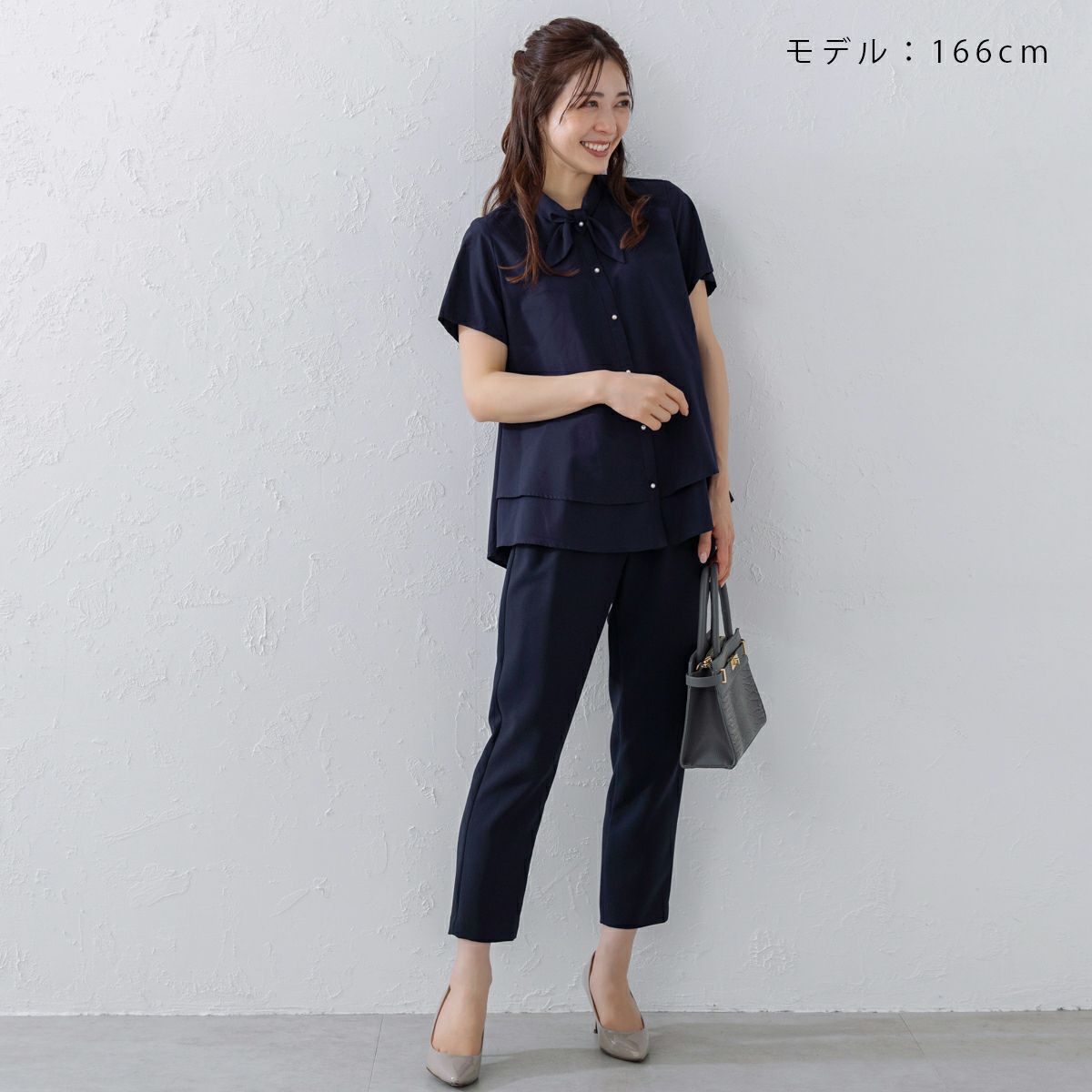 SONO NAVY】ミニスカーフカラーサップルフレアブラウス