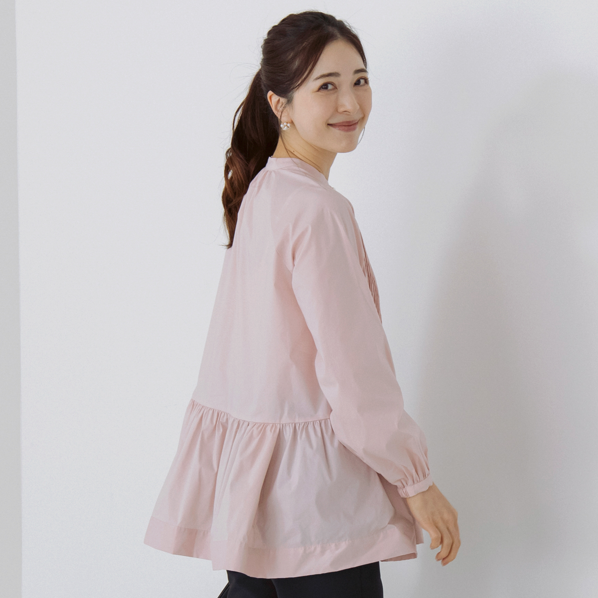 SONO NAVY】-Harmony DOT JQ-レディペプラムチュニックブラウス