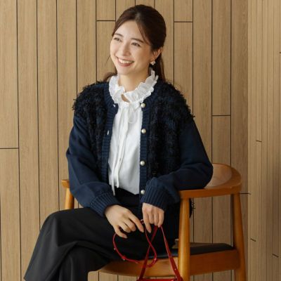 SONO】オーナメントパール3Dレイヤードニットカーディガン【20251003