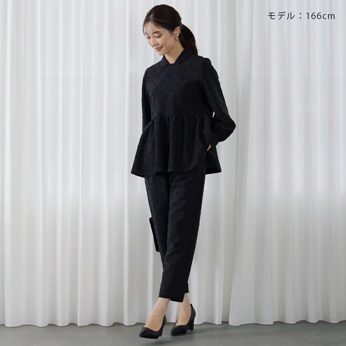 SONO NAVY】-Harmony DOT JQ-レディペプラムチュニックブラウス