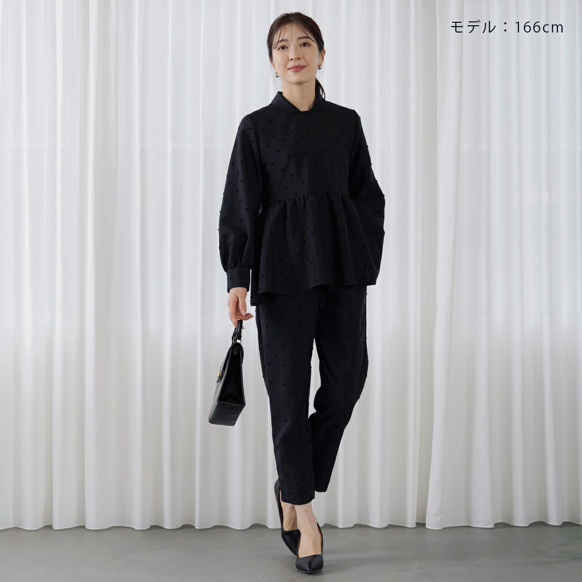 SONO NAVY】-Harmony DOT JQ-レディペプラムチュニックブラウス