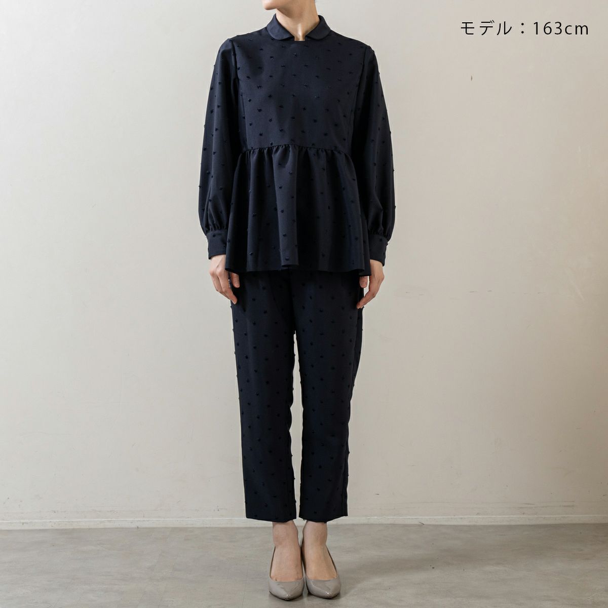 SONO NAVY】-Harmony DOT JQ-レディペプラムチュニックブラウス