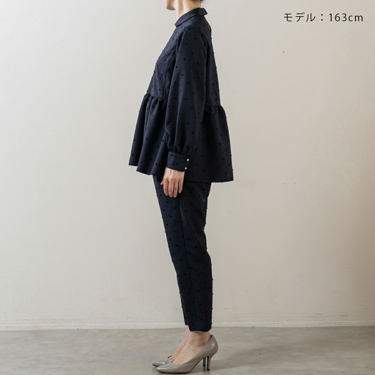 SONO NAVY】-Harmony DOT JQ-レディペプラムチュニックブラウス