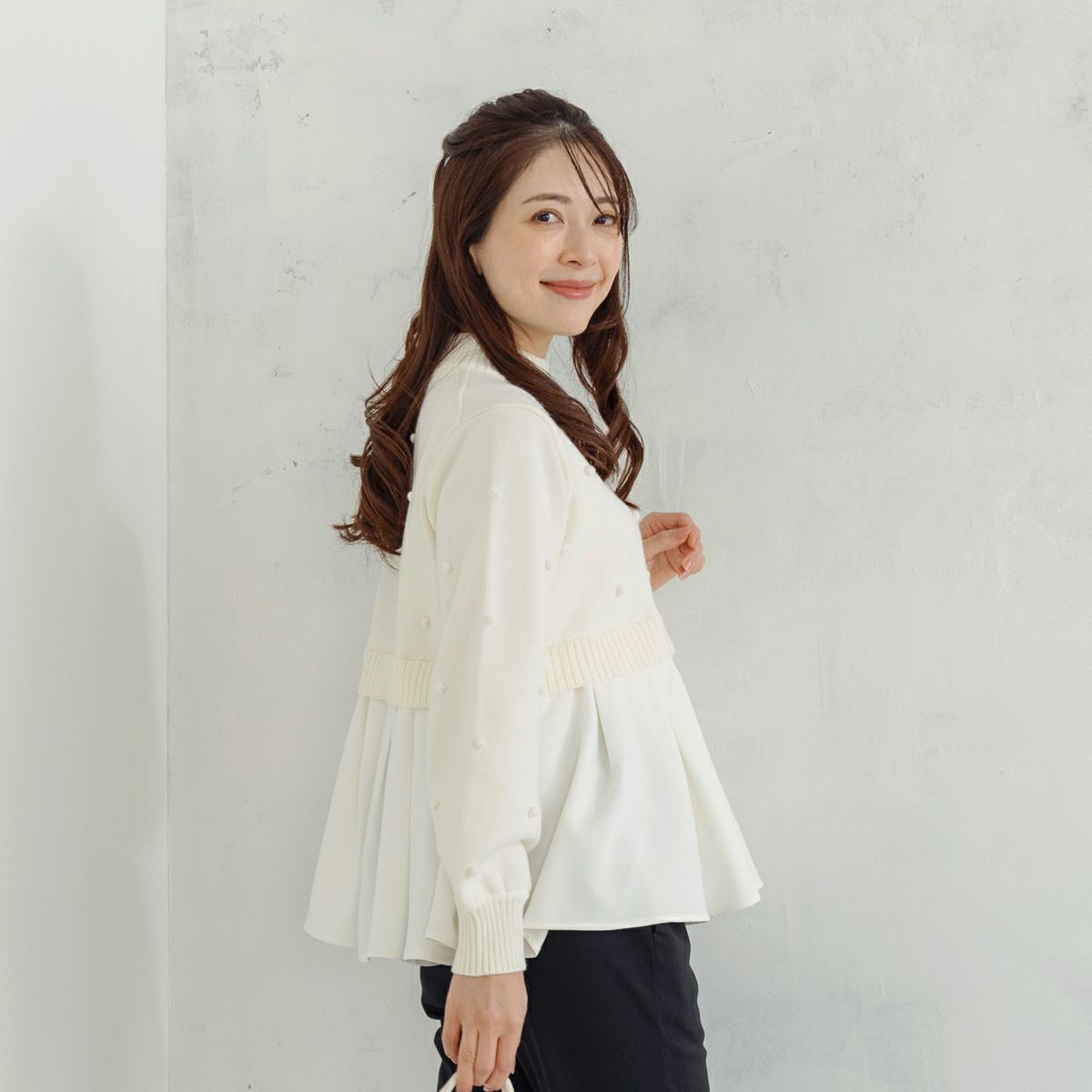 SONO】ポンポンハイブリッドニットプルオーバー【20251205